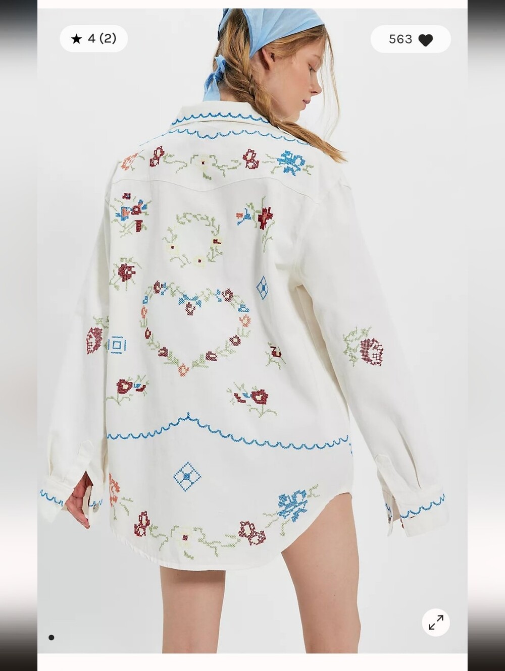 NWT Free People X Denim And Bone Embroidered Heart Oversized Button Down
